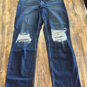 Hollister Dark Blue Distressed Straight Leg Jeans